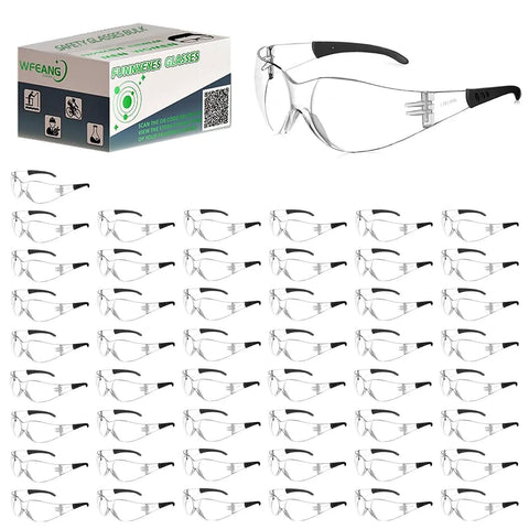 Clear ANSI Z87.1 Safety Glasses For Men And Women, 50-pack boxed set, scratch resistant, suitable for construction and sports use.