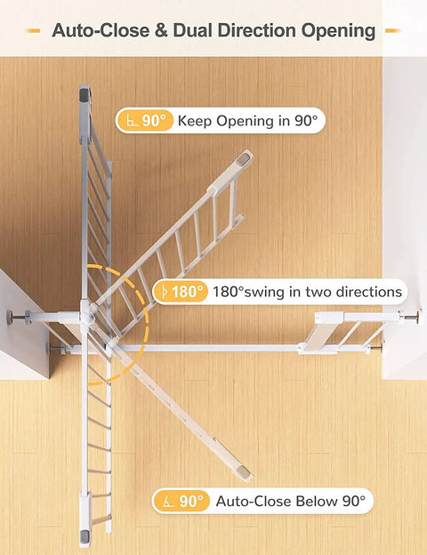 Auto Close Baby Gate For Stairs And Doorways With Walk Through Access extra tall 30.5 inch gate demonstrating dual-direction swing.