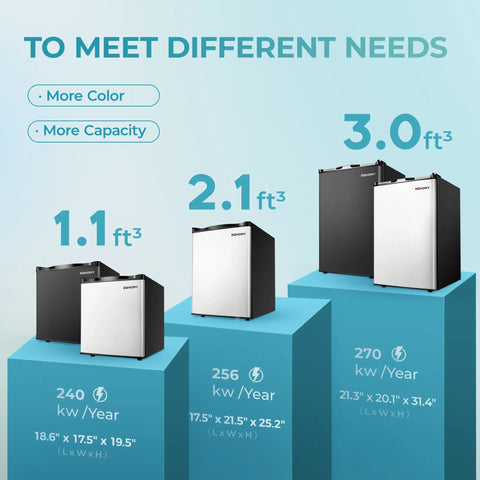 No Drama 3.0 Cu Ft Upright Mini Freezer With Single Door, Reversible Hinge, Black Compact Chill Zone comparison with various sizes.