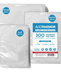 Go To Pro Grade Vacuum Sealer Bags Set 6x8, 8x10, 10x10 Inches, 300 Pack BPA Free Pouches for Sous Vide and Food Preservation