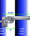 Legit Heavy Duty Galvanized Fork Latch Built Tough For One Five Eight Inch Gate Frames And Four Inch Posts On Chain Link Fences Padlock Ready Secure Your Spot Case Of Twenty Five dimensions shown on a blue background.