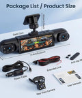 4 Channel 360 Degree Dash Cam Front Rear Interior Coverage with accessories, including power cable, user manual, and rear view camera.