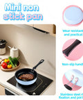 4.7 Inch Mini Nonstick Egg Pan With 5 Layer Coating on induction stove with vegetables on counter
