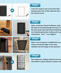 Installation guide for shower niche shelf, showing step-by-step process and tools required for tiled bathrooms.