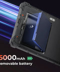 Badass Rugged Windows Tablet With 8-Inch Sunlight Readable Screen, Built Damn Tough For Job Sites, Heavy Duty Industrial Touchscreen Computer Featuring Intel N5100 Chipset And 8G Ram Plus 128G Storage with removable 5000mAh battery.