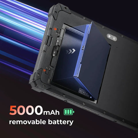 Badass Rugged Windows Tablet With 8-Inch Sunlight Readable Screen, Built Damn Tough For Job Sites, Heavy Duty Industrial Touchscreen Computer Featuring Intel N5100 Chipset And 8G Ram Plus 128G Storage with removable 5000mAh battery.