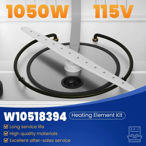 Dishwasher Heating Element Replacement For Easy Install And Durable Performance Compatible With Kenmore Maytag Amana Dishwashers 8194250 8563007 8572861 W10134009 W10441445 W10518394VP close-up view.