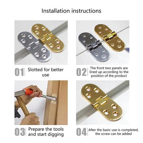 Concealed Flush Mount Hinges For Cabinets And Tables, 180 Degree Swing, Go-To Flat Folding Door Hinge installation steps