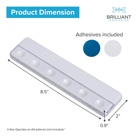 Ultra Thin Wireless Under Cabinet Lights 8.5 Inch Long Battery Powered LED Bar With Stick On Mounting No Drill Easy Install 65 Lumen Warm White Tap On Tap Off Timer Included For Kitchen Closet Pantry