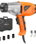 8.5 Amp Electric Impact Wrench One Half Inch Drive 450 Nm Max Torque Corded Power Tool With Four Sockets Hog Ring Anvil