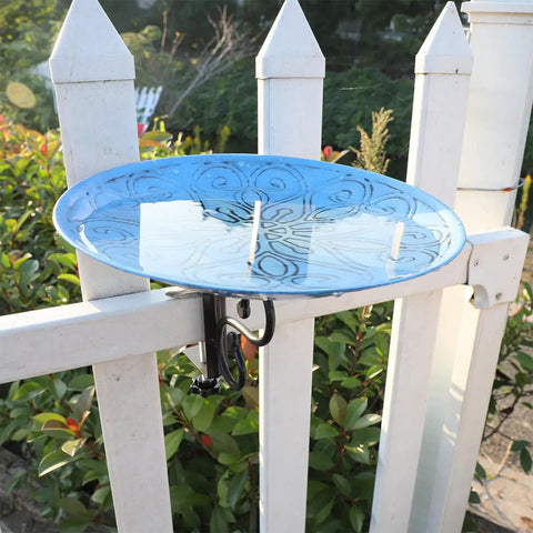 Deck Mounted Bird Bath Bowl For Garden Yard Decor Heavy Duty Solid Metal 12 Inch Rust Proof Water Basin on fence with water