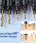 Smooth Operator Countersink Drill Bit Set For Woodworking Features Five Precision Tapered Heads With Bonus Replacement Inserts 82 Degree Chamfer design.