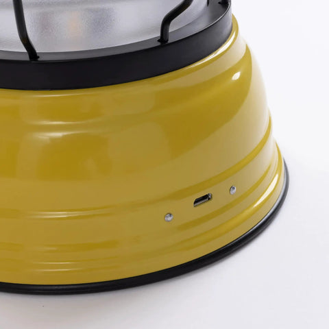 Close-up of charging port on Dusty Yellow Forest Lantern Vintage Rechargeable Led Lantern With Adjustable Brightness Battery Operated Camping Light