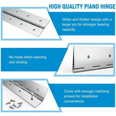 High-quality Two Piece Heavy Duty Piano Hinge Set Stainless Steel Continuous Hinges 10 Inch By 2 Inch 0 060 Thick Leaf, installation screws included.
