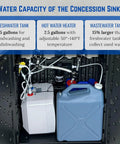 Hustle Ready Portable Sink With Four Compartment Basin And Built In Hot Water, showcasing the freshwater and wastewater tanks.