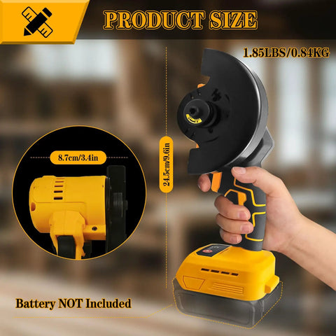 Person holding 4 Inch Brushless Cordless Cut Off Tool For 20V Battery Compatibility Workhorse 500W Angle Grinder Saw Kit