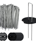Heavy Duty Galvanized Steel U Shape Garden Stakes And Fixing Gasket Sets For Weed Fabric And Sod Turf Pins 6 Inch Landscape Staples 100 Pack