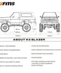 Technical diagram of Two In One 1/24 Scale RC Crawler Chevy K5 Blazer Licensed Off Road 4x4 With LED Lights Brown specifications