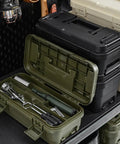 Open Dual Size Tool Box Organizer Set With 6.5L And 4L Capacities showing tools inside, highlighting secure locking clasps and compartments.