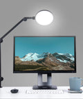 LED Desk Lamp For Home Office With Dimmable Brightness And Adjustable Color Temperature USB Charging Port Swing Arm Circle Webcam Light