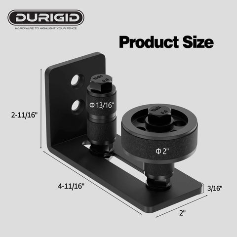 2 Pack Barn Door Floor Guides With Felt Strips For Quiet Smooth Operation Bottom Roller Guides For Flush Mounted Doors Durable POM Nylon Rollers For Ultra Wear Resistance Anti Noise And Touch 8 Roller Configurations Includes Expansion Bolts Black shown with dimensions