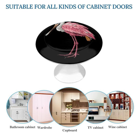 Round Aluminum Alloy Cabinet Knobs For Dressers And Wardrobes Drawer Pulls featuring pink bird design, suitable for various cabinets.