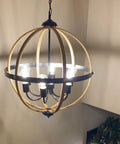 Six-Light Orb Chandelier, 23.62-Inch Rustic Farmhouse Lighting In Stardust Finish, adjustable hanging from ceiling