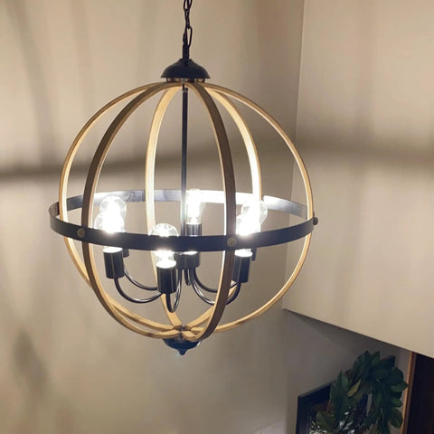 Six-Light Orb Chandelier, 23.62-Inch Rustic Farmhouse Lighting In Stardust Finish, adjustable hanging from ceiling