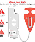 Two Pack Portable Door Lock Set For Extra Security And Privacy Great For Travel Hotels Homes Apartments Dorms And College Use Prevents Entry From Outside Not Even With A Key For Peace Of Mind, red and silver lock set dimensions shown