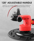 Heavy Duty 1880W Handheld Drywall Sander With Six Speed Controls For No Sweat Wall Sanding Pro Grade Woodworking Polish And Rock Solid Finish In Tight Spots showing 120° adjustable handle for ergonomic use.