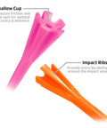 4 Prong 2.75 Inch Pro Grade Plastic Golf Tees Pack Of 30 Neon Mix For Long Distance And Straight Flights, shallow cup and ribs