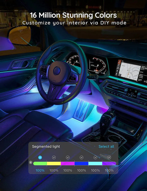 Car LED Strip Lights RGBIC Interior Lighting With App Control And Music Sync 16 Million Colors In A Two Line Design for dashboard