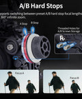 Super Smooth Mini Follow Focus Wheel With 15mm Rod Rack And Clamp, showing A/B hard stops for precision control.