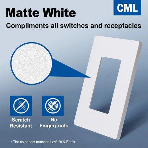 Matte White Screwless Wall Plates 8 Pack 1 Gang Outlet Covers and Switch Plates displaying texture and features