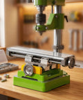 Heavy Duty Cross Slide Table For Milling Machine With Dual Axis X Y Travel Adjustment Smooth Operation Cast Iron Base Aluminum Worktable Precision Control For Metalworking Projects on a workbench.