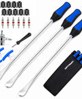 All In One 25 Piece Motorcycle Tire Spoons Kit With Rim Protectors And Valve Tools For Dirt Bike ATV Lawn Mower, 14.5 Inch Tire Irons Set Includes Valve Cores, Caps, And A Four Way Valve Tool