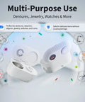 Automatic Denture Cleaner With Drain And Dry No Fuss, 45kHz cleaning machine for dentures, retainers, jewelry, and watches