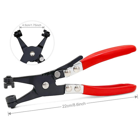 Pro Grade Hose Clamp Pliers With Swivel Flat Band Heavy Duty Repair Tool, 22cm, red PVC grips, carbon steel for radiator clamps