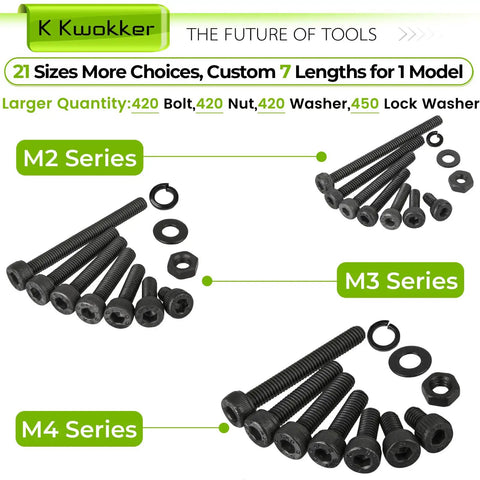 Massive 1710 Piece Metric Bolt Set With M2 M3 M4 Screws Nuts Washers Hex Socket Head Cap Screws 12.9 Alloy Steel Pro Grade