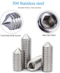 340 Piece Metric Set Screws Kit In 304 Stainless Steel, Allen Head Hex Socket Cone Point Set Screws, internal hex drive close-up