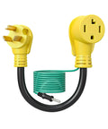 4 Prong To 3 Prong Dryer Plug Adapter NEMA 10-30P To 14-30R, yellow adapter with a 1.5 ft 10 AWG STW cord, UL listed
