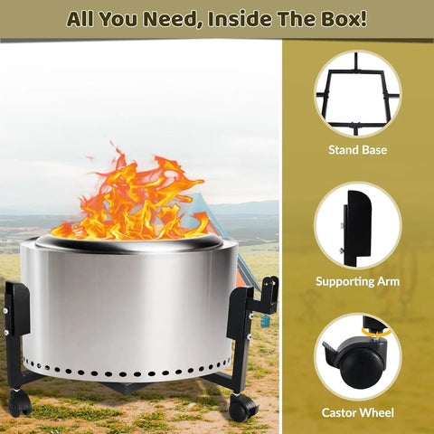 Heavy Duty Fire Pit Trolley Stand With Smooth Wheels For Easy Mobility, Fits Solo Stove Yukon And 27 Inch Fire Pits, Stable Base With Support Arm, Smokeless Fire Pit Accessory For Patios, Decks, And Outdoor Gatherings