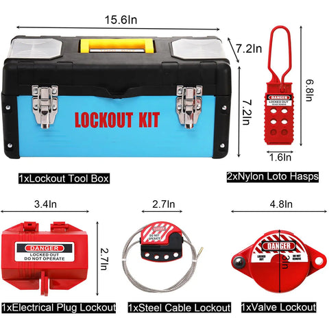 Lockout Tagout Kit For Electrical Safety That Is A Must Have For Job Sites With 68 Piece Set Including Toolbox, Hasps, and Lockouts