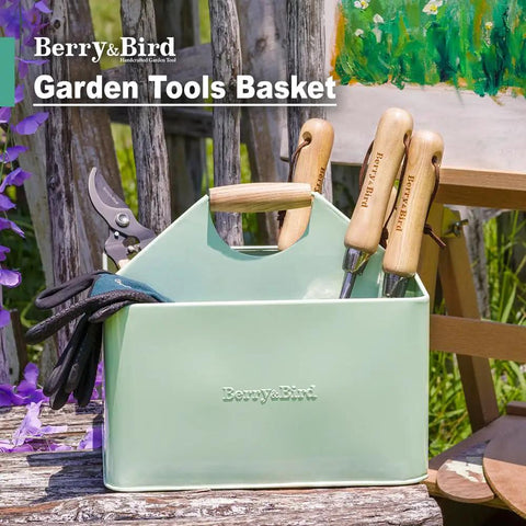 Metal Garden Tool Organizer Caddy With Four Compartments And Wooden Handle For Indoor And Outdoor Use Grab And Go Ready