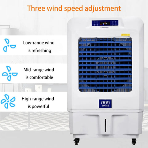 No Fuss Portable Evaporative Air Cooler, 3 Speed Swamp Cooler With Digital Timer And Deep Water Fill Tank showing fan speed settings.