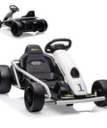 White Ultra Powerful 24V Kids Go Kart with Dual 300W Motors, 9Ah Battery, front and rear view, for ages 8 to 12