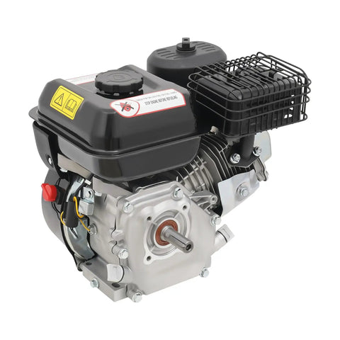 212cc Gas Engine With Horizontal Shaft 4-Stroke Workhorse For Farm And Industrial Jobs Hand Start Carburetor Spark Plug Single Cylinder Power Unit 7.5HP At 3600 RPM showing front view with shaft