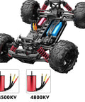 RC car chassis with 4800KV Brushless Motor 4 Pole 12 Slot Hi Torque Sensorless Drive, 1:16/1:18 scale, and 25A ESC visible
