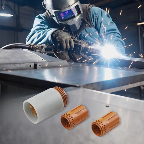 Pro Grade Swirl Ring And Retaining Cap Plasma Cutting Consumables Kit for PMX 1000 1250 1650 RT60 RT80 in use in workshop
