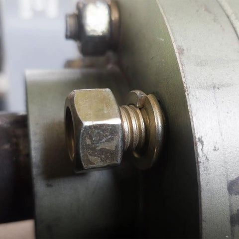 Close-up of Premium Grade Built Tough 100 Pack 4mm 304 Stainless Steel Split Lock Washers securing a bolt.